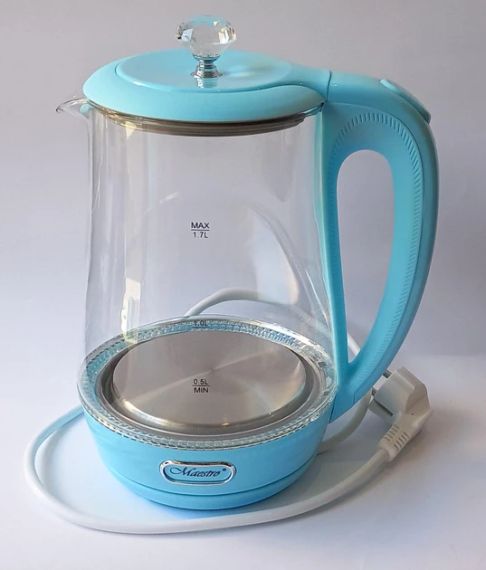 Електрочайник скляний Maestro MR-052-BLUE, 1.7 л, 2200 Вт, з підсвіткою | Зображення 1