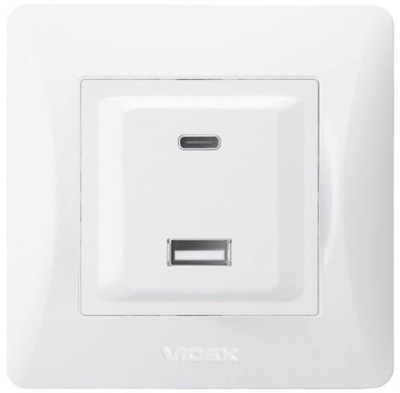 Розетка VIDEX BINERA USB-A + USB-C PD20W, швидка зарядка, 2 порти, біла  (VF-BNCHRUC20-W)