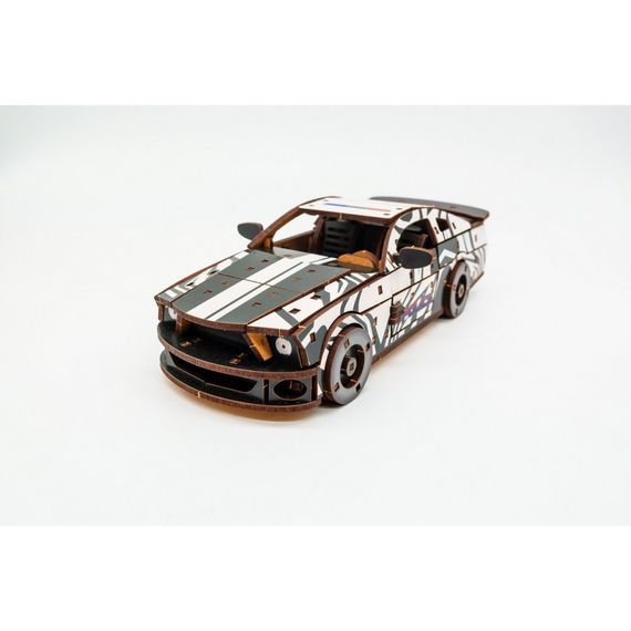 Дерев'яний 3D конструктор "Muscle car GT" Puz-00639, 162 деталі, білий | Зображення 4