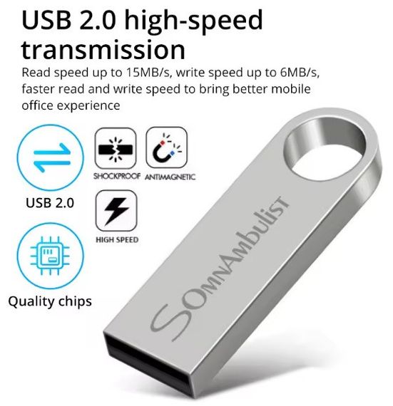 Флешка USB флешнакопичувач SomnAmbuList металева 16Gb