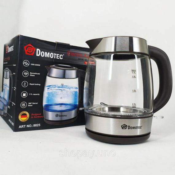 Скляний електричний чайник стильний Domotec MS-7946 1.7л 2200Вт, Потужний електричний електрочайник UY-66 | Зображення 4