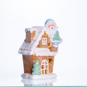 Новорічна декоративна фігурка з підсвіткою 14×9×20 см Новорічний декор Будиночок з Сантою з порцеляни CR-6-6