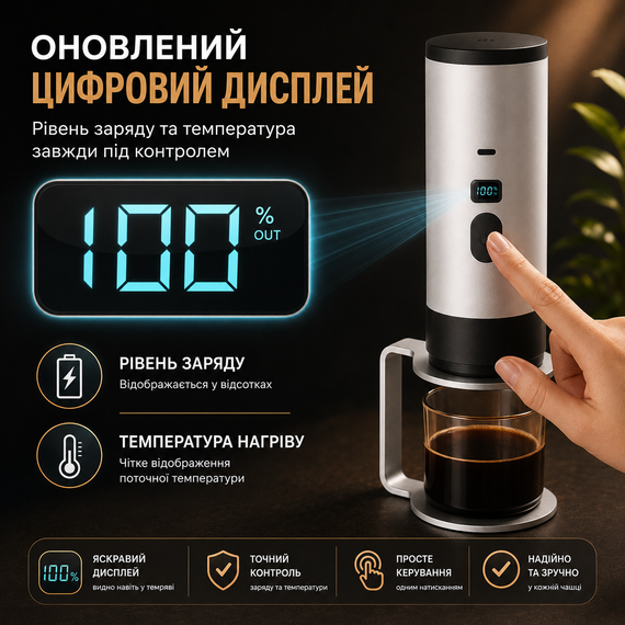 Портативная кофеварка эспрессо с подогревом воды 18 бар аккумуляторная 7800mAh для капсул и молотого кофе Серая | Зображення 7