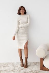 Базовое платье миди в рубчик с разрезом цвет бежевый размер S FL_000806