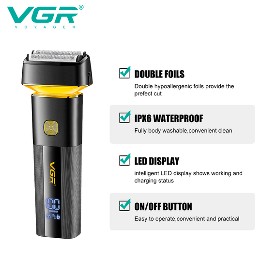 Электробритва VGR V-355 шейвер, двойное лезвие, выдвижной триммер, LED дисплей | Зображення 3