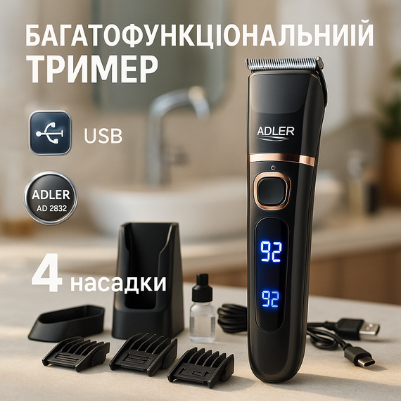 Професійний тример з набором насадок Adler AD 2832, Модний машинка для стрижки волосся FU-45