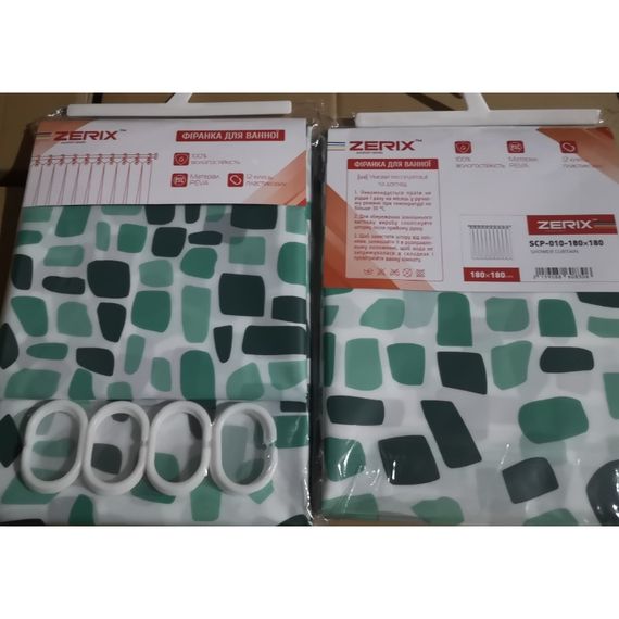 Шторка для ванної ZERIX SCP-010-180x180 з PEVA (поліетиленвінілацетату) (Візерунок "Бризки" зелені) (ZX6083) | Зображення 1