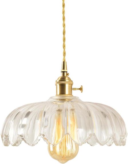 Подвесной светильник люстра 25см стеклянный абажур лотос в винтажном стиле с латунным патроном E27, прозрачный