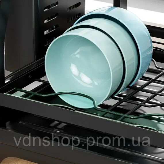 Двоярусна настільна сушарка для посуду, чорна, 50x30x38 см MZY-1032A | Зображення 7