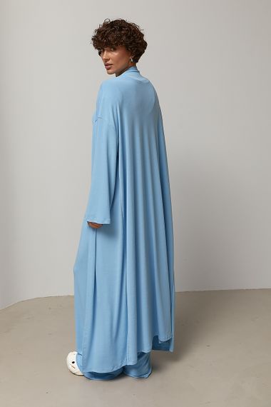 Легкий костюм із довгого кардигана, футболки та широких штанів - блакитний цвет, ONE SIZE (є розміри) | Зображення 1