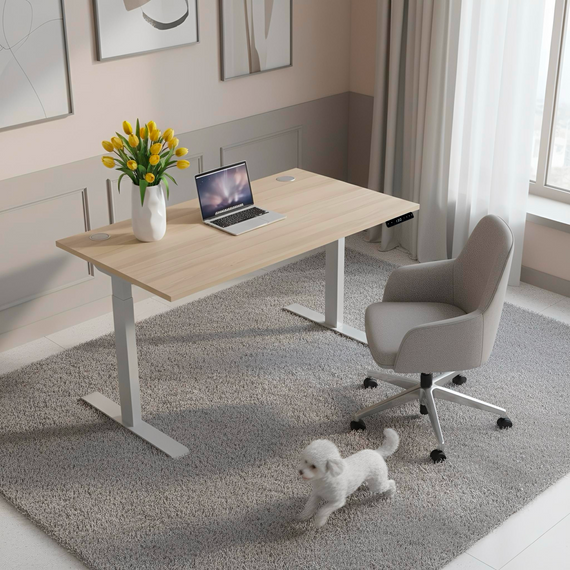 Стіл з електричним регулюванням висоти, двомоторний, 2-ступеневий, з двома заглушками, сірий каркас, 1600х800х718-1223 мм