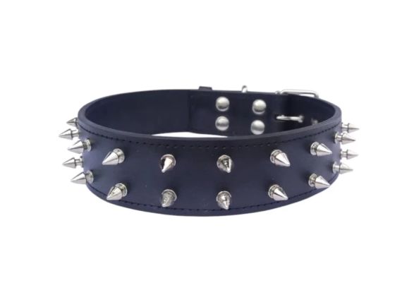 Шкіряний нашийник для собак Double Spike з шипами чорний