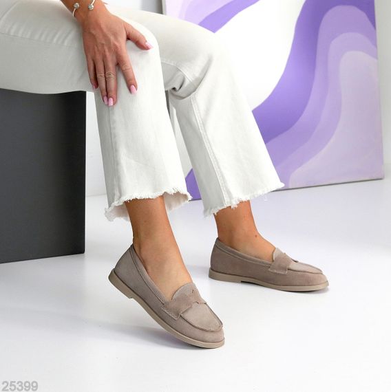 Зручні бежеві туфлі лофери натуральна замша в асортименті | Зображення 6