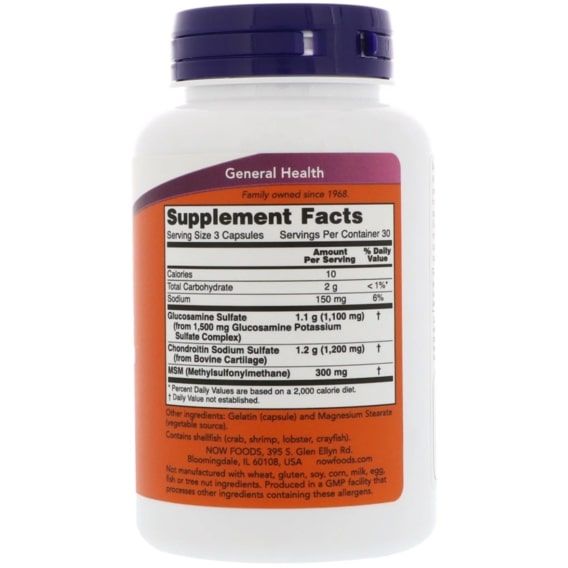 Препарат для суглобів та зв'зок NOW Foods Glucosamine & Chondroitin with MSM 90 Caps | Зображення 1