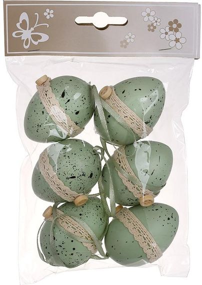 Великодній декоративний набір "Яйця" 6 підвісок, 4х6см пластик, зелений