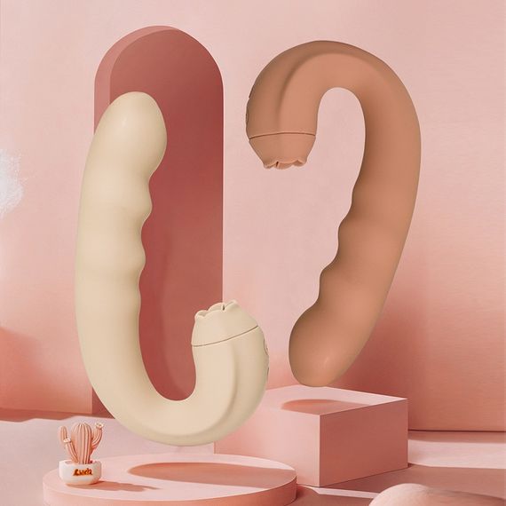 Вібратор з кліторальним стимулятором-язичком Sweet Em, бежевий, 15.8 х 8.7 х 4.1 см Sex Aura | Зображення 4