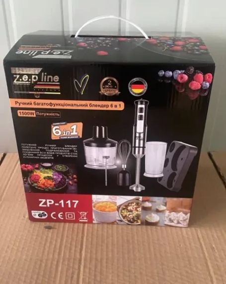 Блендер занурювальний домашній кухонний 6в1 Zepline ZP-117 1500Вт блендер, подрібнювач, міксер | Зображення 2