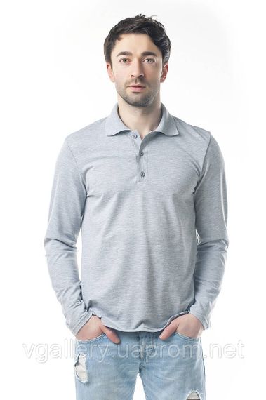 Футболка ПОЛО чоловіча з довгим рукавом — МІКРОЛАКОСТА — колір Меланж M