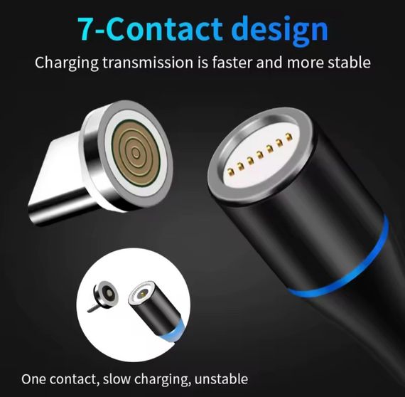 7-пиновый магнитный кабель 2 метра, многофункциональный 5А, 2 в 1, быстрая зарядка | Зображення 6