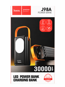 Повербанк HOCO J98A 30000mAh 22.5W - Power Bank з LED дисплеєм, 2×USB + 2×Type-C, вбудовані кабелі 4в1, швидка зарядка, ліхтарик
