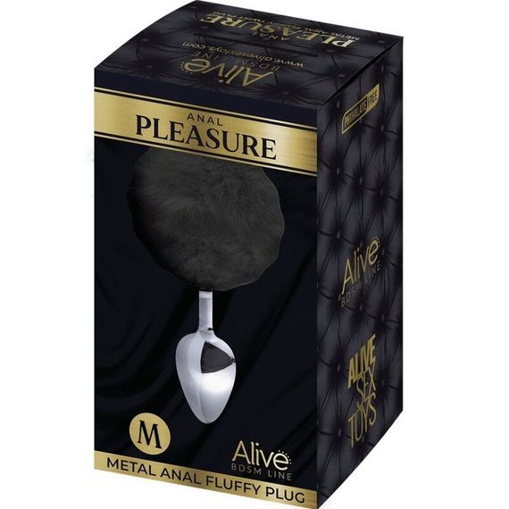 Анальна пробка металева Alive Anal Pleasure із чорним хвостиком, M Sex Aura | Зображення 1