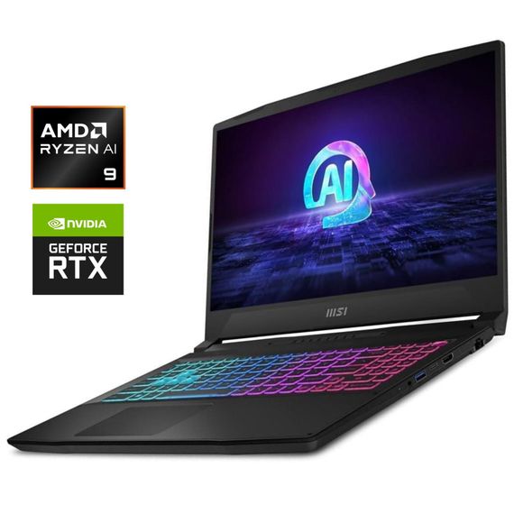 Игровой ноутбук MSI Katana A15 AI / 15.6" (1920x1080) IPS / AMD Ryzen 9 8945HS (8 (16) ядер по 4.0 – 5.2 GHz) / 16 GB DDR5 / 1000 GB SSD M.2 / nVidia GeForce RTX 4070, 8 GB GDDR6, 128-bit / WebCam / Win 11 б/у