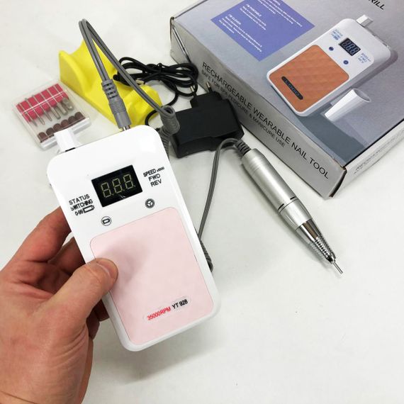 Портативний фрезер для нігтів Nail Drill YT-928 акумуляторний з індикатором заряду на 35 000 оборотів. Колір: білий | Зображення 2