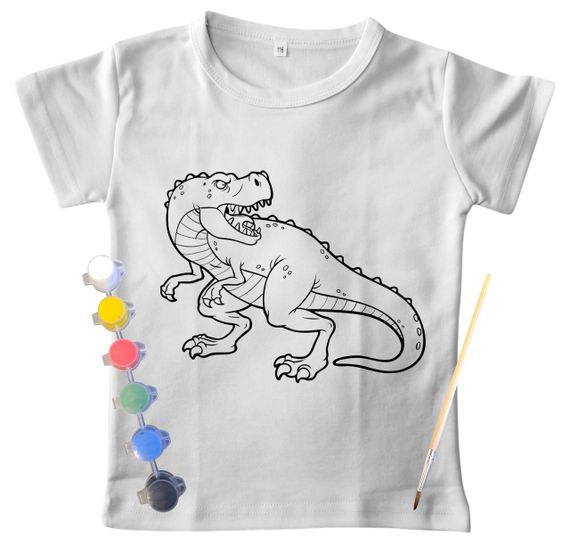 Детский набор для творчества Футболка раскраска "Динозавр Тиранозавр Рекс" белая 110