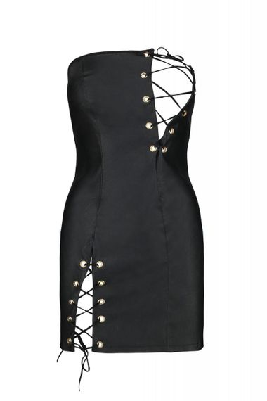 Мини-платье из экокожи Passion CELINE CHEMISE 6XL/7XL, black, шнуровка, трусики в комплекте sexstyle | Зображення 2