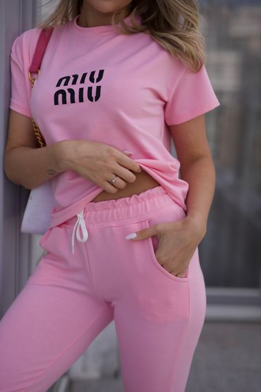 Женский летний спортивный костюм с футболкой и штанами GF1787 цвет розовый размер 46/48 | Зображення 1