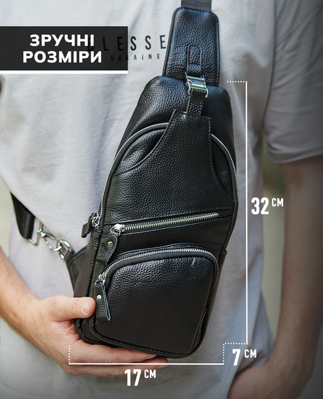 Сумка-слінг чорна чоловіча шкіряна TIDING BAG MK16094 | Зображення 3