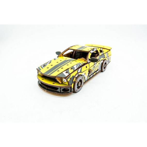 Деревянный 3D конструктор "Muscle car GT" Puz-00638, 162 детали, желтый | Зображення 1