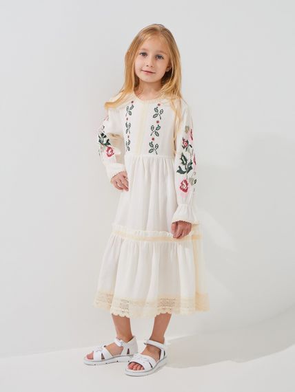 Сукня вишиванка для дівчинки Dinomin D3105 116 см Молочний shop (2000999498985)
