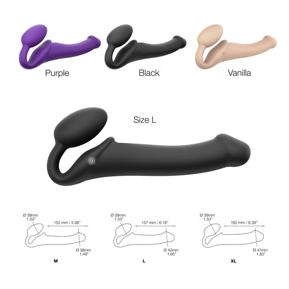Безремінний страпон з вібрацією Strap-On-Me Vibrating Black L, діаметр 3,7см, пульт ДК, регульований | Зображення 3