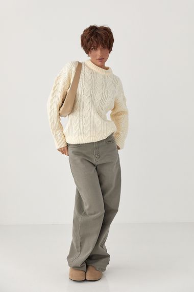 В'язана жіноча кофта в косички - молочний цвет, ONE SIZE (є розміри) | Зображення 2