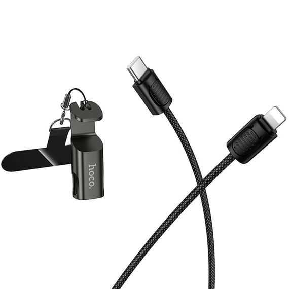 Дата кабель Hoco X126 Experto Type-C to Lightning 30W + Phone Holder & Lanyard (0.35m) Black | Зображення 4