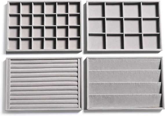 Органайзери для прикрас набір 4 шт, сірий, лотки оксамитові для каблучок, сережок, браслетів, намиста, біжутерії