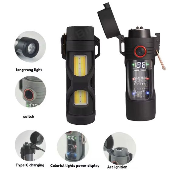 Багатофункціональний ліхтар з підсвіткою COB, вбудованою запальничкою та індикацією заряду, XPRO D66 (46810-D66-COB_244) | Зображення 4
