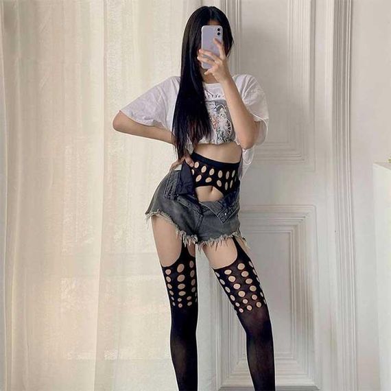 Колготки с имитацией чулок "Колготы-чулки" - Чёрный - 2/3/4 (S/M/L) – Эротическое бельё | Зображення 1