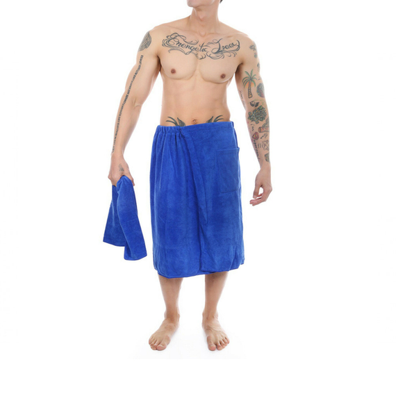 Чоловічий рушник на запах із застібкою-липучкою, М'який банний синій рушник | Зображення 2