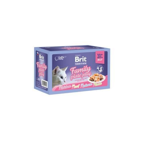 Корм влажный Brit Premium Delicate Fillets in Jelly Family Plate для кошек Семейная тарелка в желе 12 шт x 85