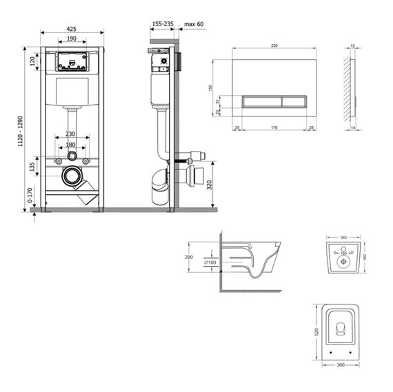 Набір Qtap Nest 4 в 1 підвісний унітаз Crow Ultra Quiet 520x360x290 + комплект інсталяції QT05335172W48181 | Зображення 1