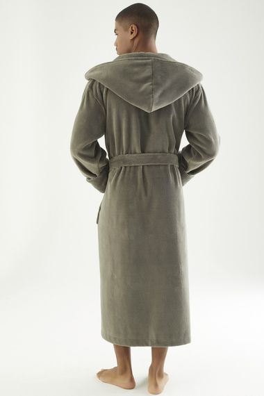 Чоловічий халат велюровий Nusa 7230 з капюшоном, хакі, 2XL | Зображення 4
