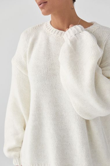 В'язана однотонна кофта з рукавами-ліхткриками - білий цвет, ONE SIZE (є розміри) | Зображення 3