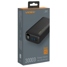 Павербанк 30000mAh Videx VPB-297-B 22,5W чорний