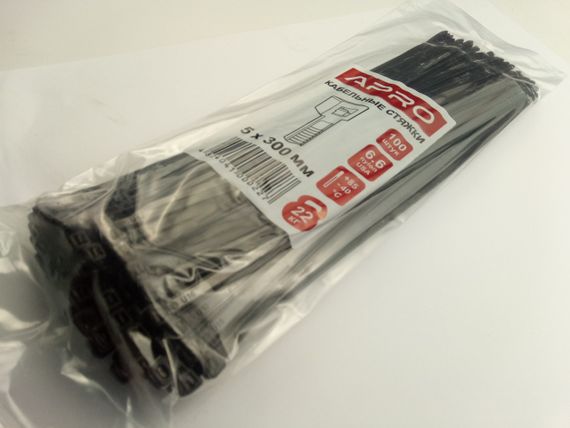 Хомут пластиковий APRO 300х5 (100 шт. у уп.) чорний, 1 ПАКОВКА (CT-B5300)