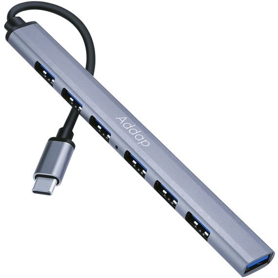USB Type-C хаб, концентратор / разветвитель для ноутбука Addap UH-04С, на 7 портов USB, Gray (0287) | Зображення 2