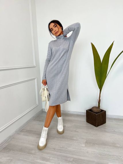 Женское теплое платье миди из двухсторонней ангоры VE004 размер 40/42, цвет серый | Зображення 1