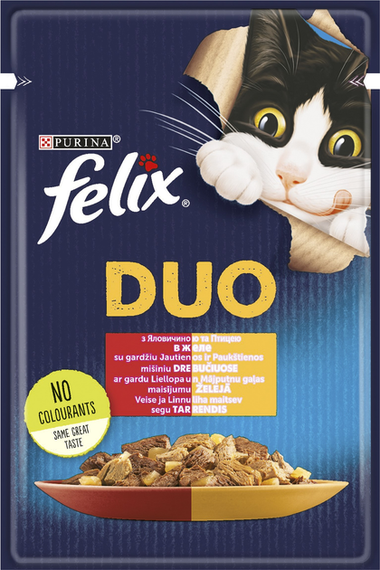 Вологий корм павук Purina Felix Fantastic Duo для котів з яловичиною та птицею, 85г