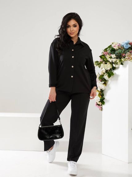 Женский костюм тройка рубашка+футболка+брюки трикотажный NB23007 размер 42/44 цвет черный | Зображення 2